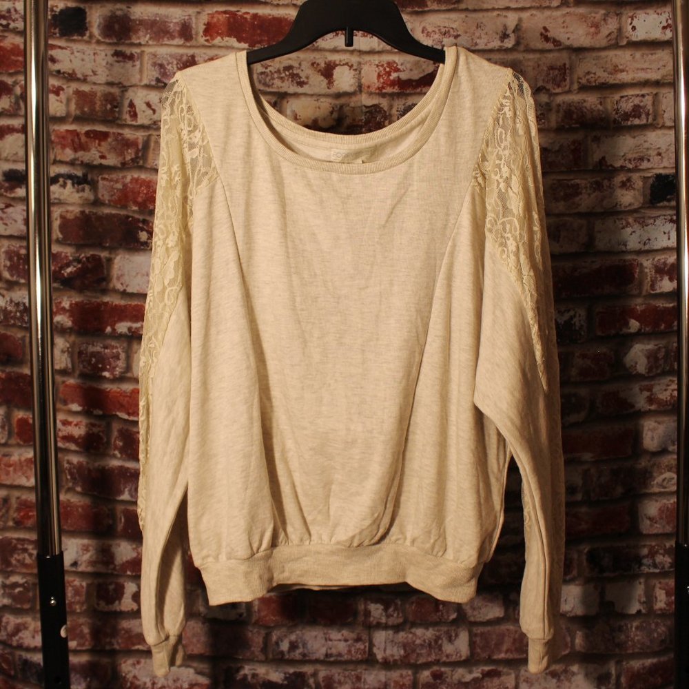 Lace Sleeve Sweater in Light Grey